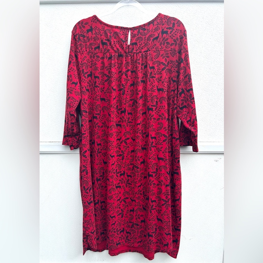 J Jill Sleep Shirt XL Reindeer Red/ Black Midi Cotton Modal Ultra Soft Lounge - Picture 8 of 10